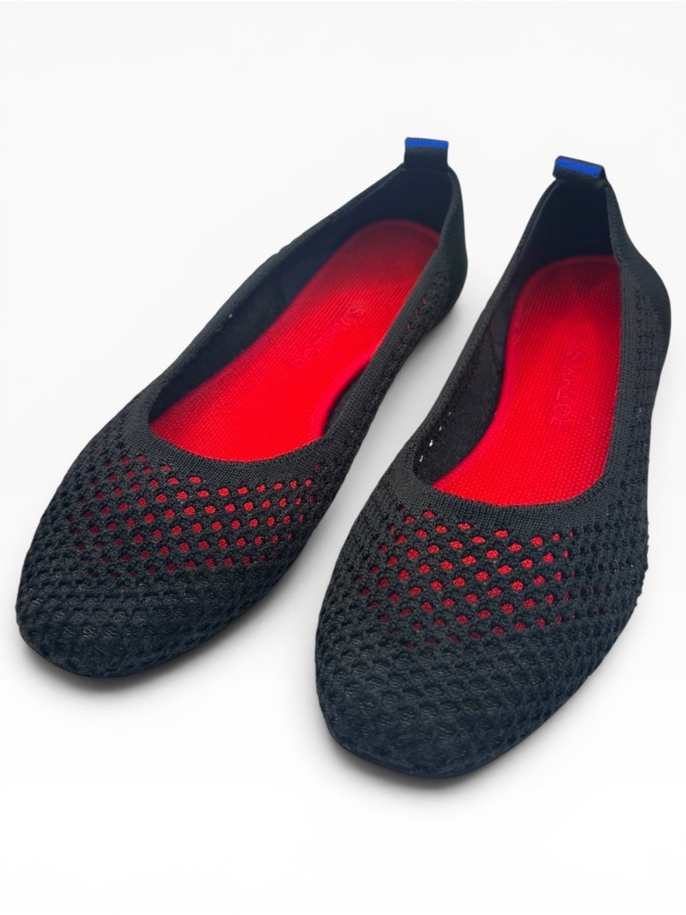 Rothy’s The Flat Black Open-Weave Mesh Knit Ballet Flat Women’s 9 w/ Red Insole